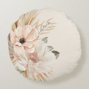 Coussins Ronds Boho Beige Aquarelle Fleurs Palms Jeter Oreiller