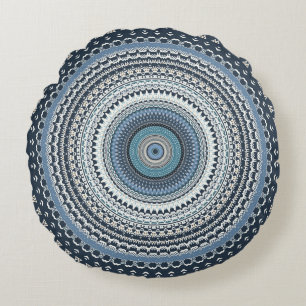 Coussins Ronds Boho bleu Bohême Mandala  