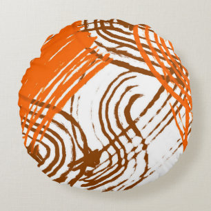 Coussins Ronds Boho Brown, Orange Abstract Design