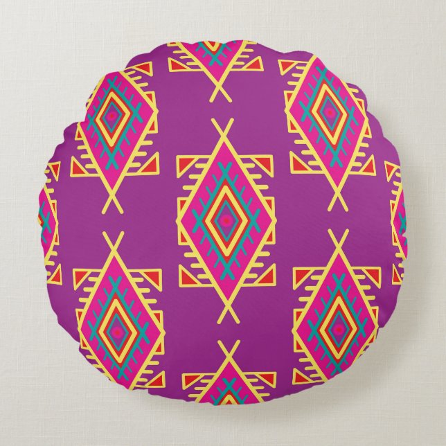 Coussins Ronds Boho Chic : Ornement Ethnique Sans Seamless (Devant)