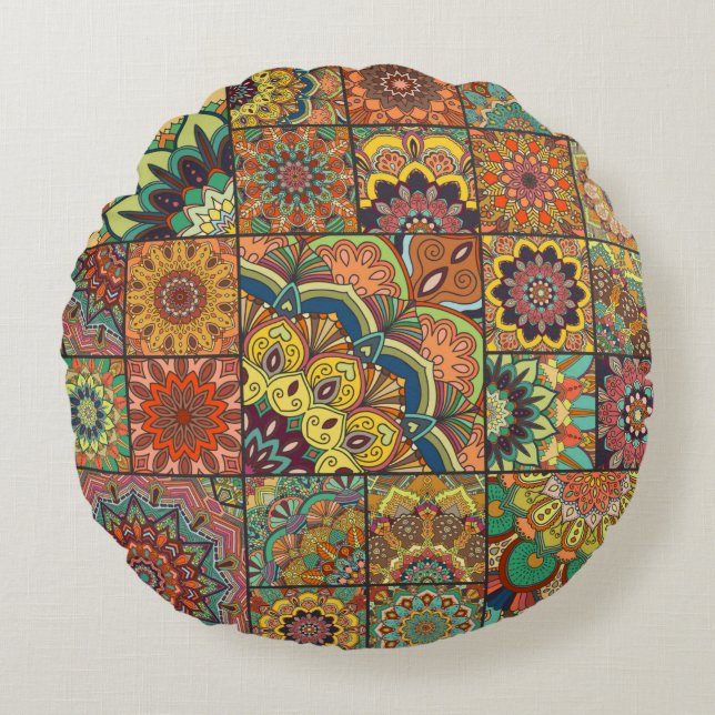 Coussins Ronds Boho ensemble de tuiles et motif sans soudure. Cor (Devant)