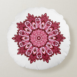 Coussins Ronds Boho Mandala réversible rose foncé et gris