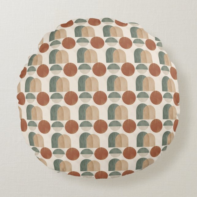 Coussins Ronds Boho Milieu du Siècle Moderne Terracotta & Vert Sa (Devant)