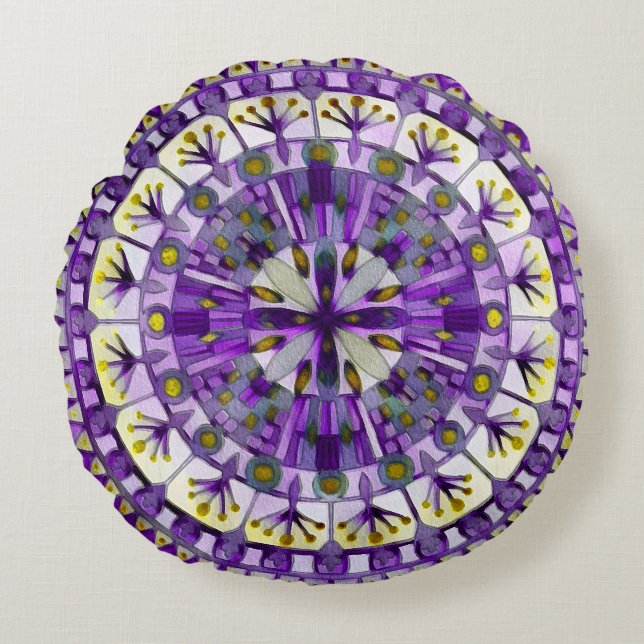 Coussins Ronds Boho Mosaic Tuile Violette - (Devant)