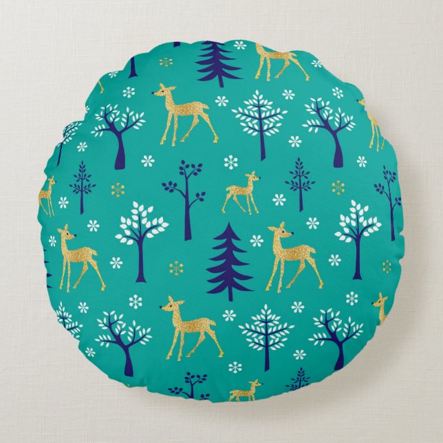 Coussins Ronds Boho Trees Gold Deers Moderne (Devant)