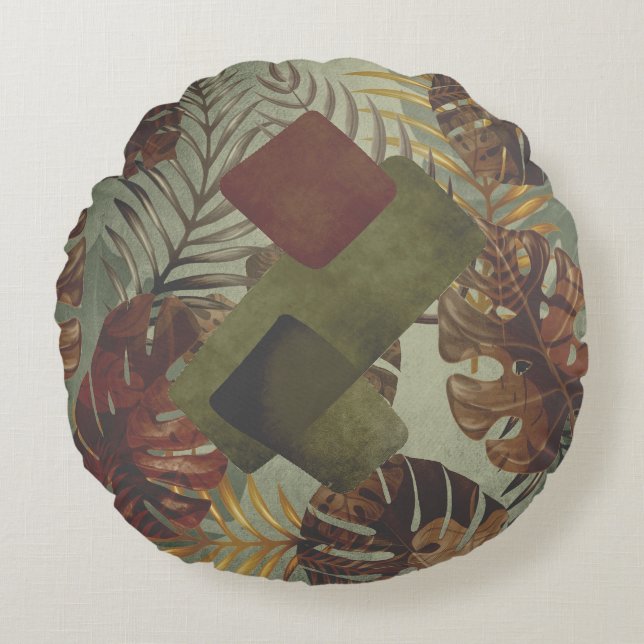 Coussins Ronds Boho tropical monstère feuille de palmier 70's été (Devant)