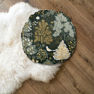 Coussins Ronds Boho vintage Blanc Vert Or Arbres de Noël