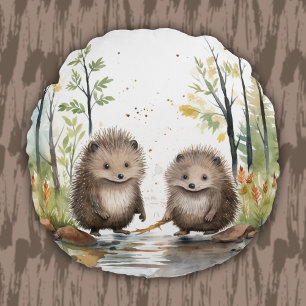 Coussins Ronds Bois Animaux Végétaux Porcupines Enfants Bébé