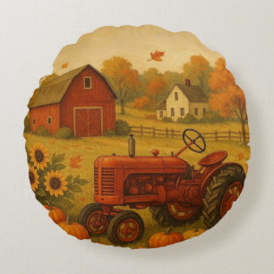 Coussins Ronds Bon automne tracteur classique et ferme