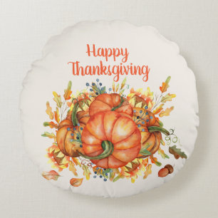 Coussins Ronds Bon thanksgiving Orange Citrouilles Automne Feuill