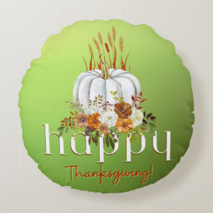 Coussins Ronds Bon thanksgiving vert Automne Floral Citrouille