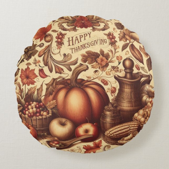Coussins Ronds Bon thanksgiving vintage/classique (Devant)