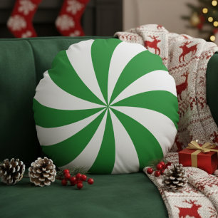 Coussins Ronds Bonbon à la menthe poivrée Vert Noël Fêtes