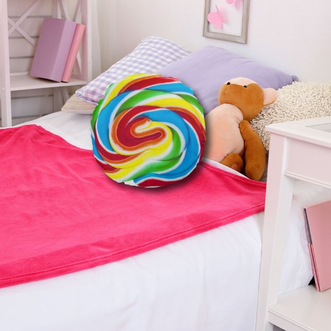 Coussins Ronds Bonbon sucré couleur mignon Rainbow Lollipop (Cute Colorful Sweet Candy Rainbow Lollipop Round Pillow)