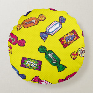 Coussins Ronds Bonbons colorés sans fil Patternart, pop, bonbons,