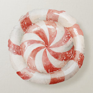 Coussins Ronds Bonbons de Noël à la menthe poivrée rouge et blanc