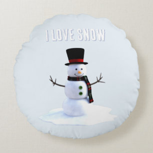 Coussins Ronds Bonhomme de neige avec chapeau et écharpe. J'aime 