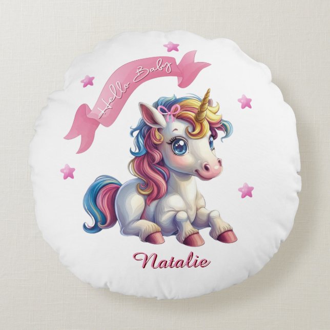 Coussins Ronds Bonjour bébé licorne (Devant)