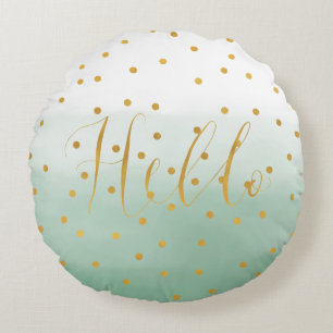 Coussins Ronds Bonjour Confettis Dorés Aquarelle Menthe