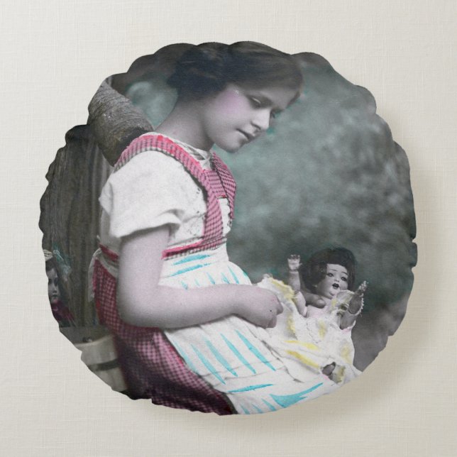 Coussins Ronds Bonne Année Vintage fille avec dollar (Devant)