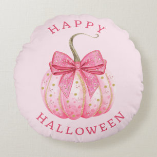 Coussins Ronds Bonne Halloween Coquette Rose Bow Citrouille