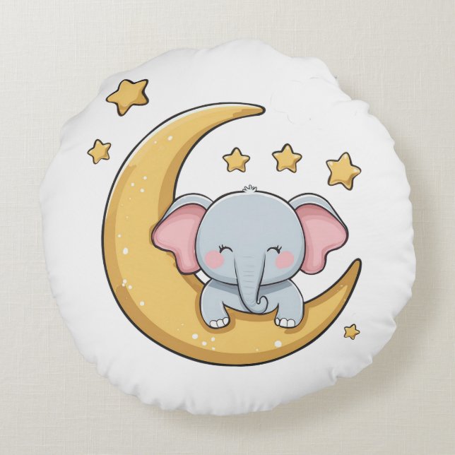 Coussins Ronds Bonne nuit bébé éléphant endormi (Dos)