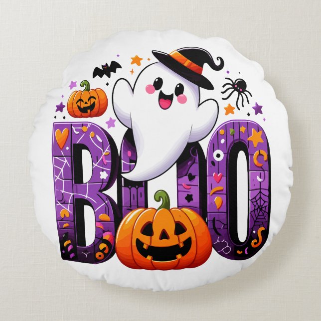 Coussins Ronds Boo Cute Ghost Halloween Design (Devant)