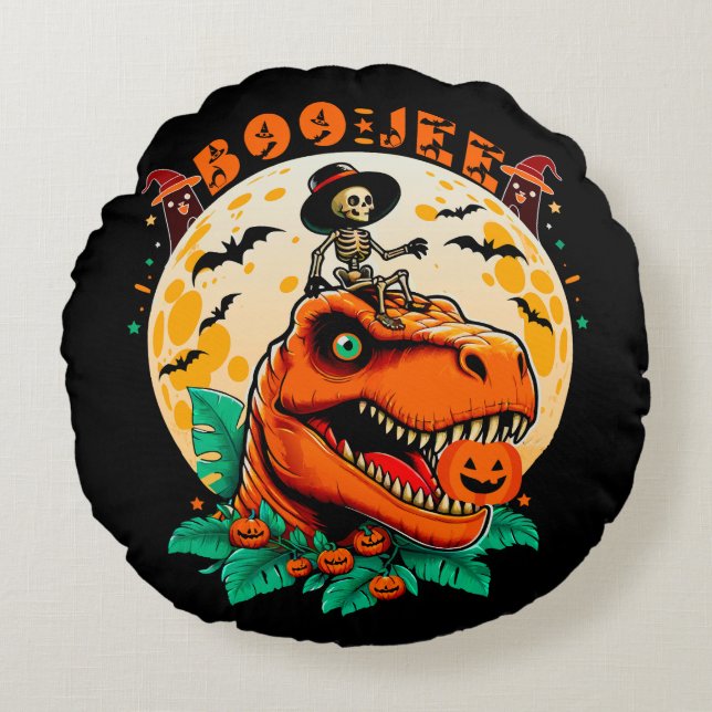 Coussins Ronds BOO-Jee Halloween : T-Rex & Skeleton Fun Design! (Devant)