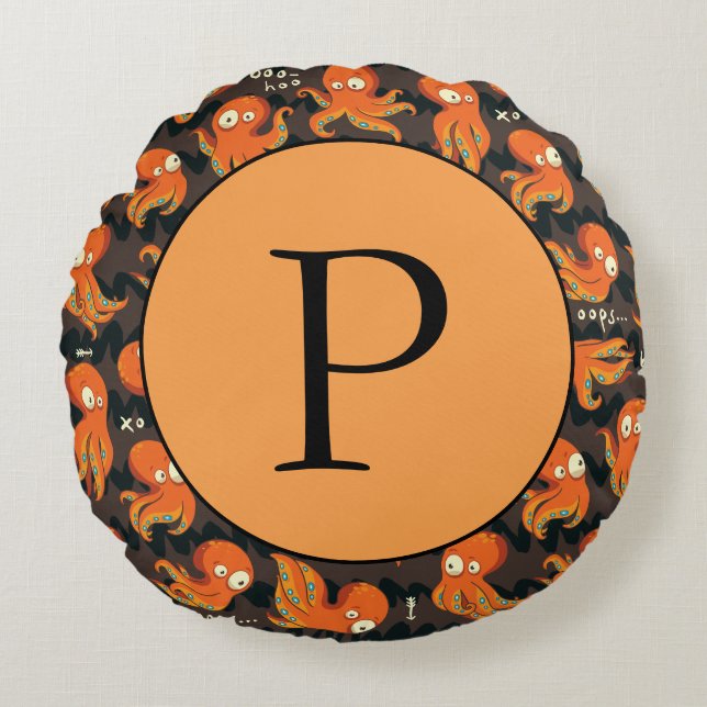 Coussins Ronds Boo Octopus Orange & Black Kids Vêtements & Décor (Devant)