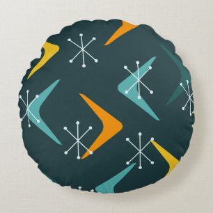 Coussins Ronds Boomerangs du milieu du siècle Starburs Turquoise