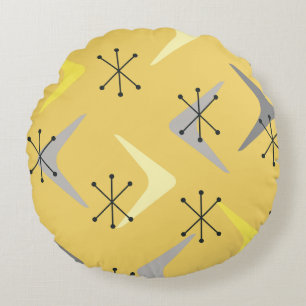 Coussins Ronds Boomerangs du milieu du siècle Starbursts Jaune