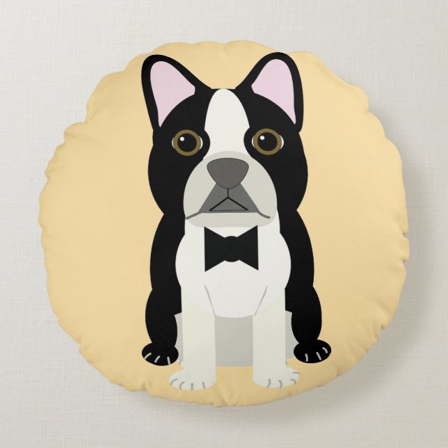 Coussins Ronds Boston Terrier beige (Devant)