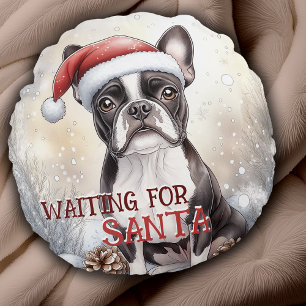 Coussins Ronds Boston Terrier En Attente De Père Noël Dog Waterco