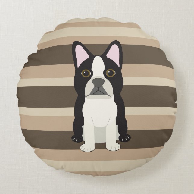 Coussins Ronds Boston Terrier Neutre rayé  (Devant)