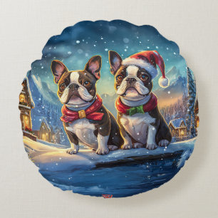 Coussins Ronds Boston Terriers Conception de vacances par Rich AM