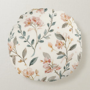 Coussins Ronds Botanique Aquarelle Fleur Sauvage Douce Sauge Neut