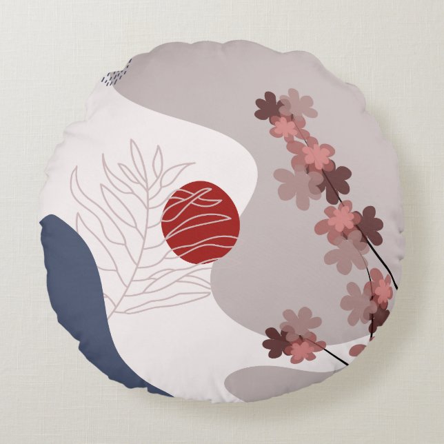 Coussins Ronds Botanique Boho Blue Magenta (Devant)