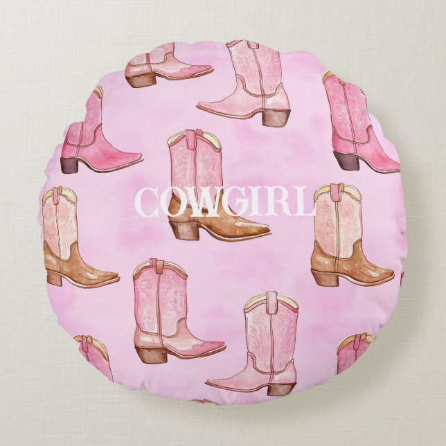 Coussins Ronds Bottes pour fille rose Tan Anniversaire (Devant)