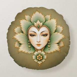Coussins Ronds Boucles d'oreilles Lady Flower Émeraude & Or Per