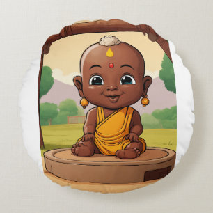 Coussins Ronds Bouddha de bébé - Caricature africaine pour bébé s