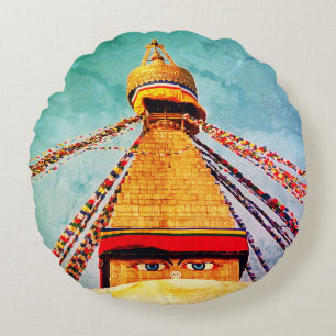 Coussins Ronds Boudhanath Stupa, Bouddha Vintage, Himalaya, Népal