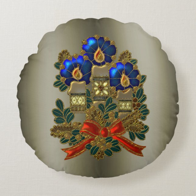 Coussins Ronds Bougies et couronne de Noël (Devant)