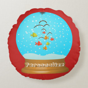 Coussins Ronds Boule de poisson neige globe mignon rouge bleu