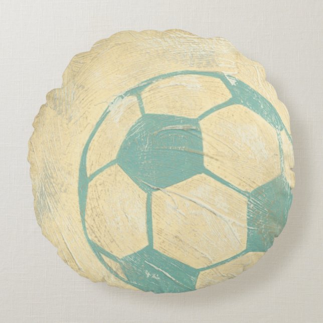 Coussins Ronds Boule de soccer bleu Pastel par Chariklia Zarris (Devant)