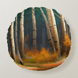 Coussins Ronds Bouleaux blancs à feuilles d'automne