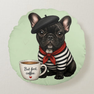 Coussins Ronds Bouledogue français avec café
