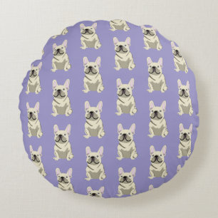 Coussins Ronds Bouledogue français crème,