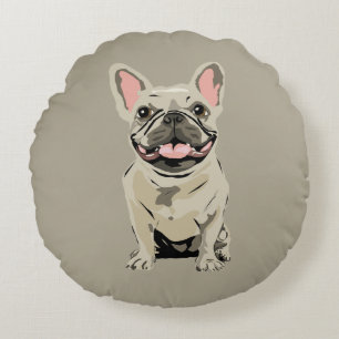 Coussins Ronds Bouledogue Français Crème