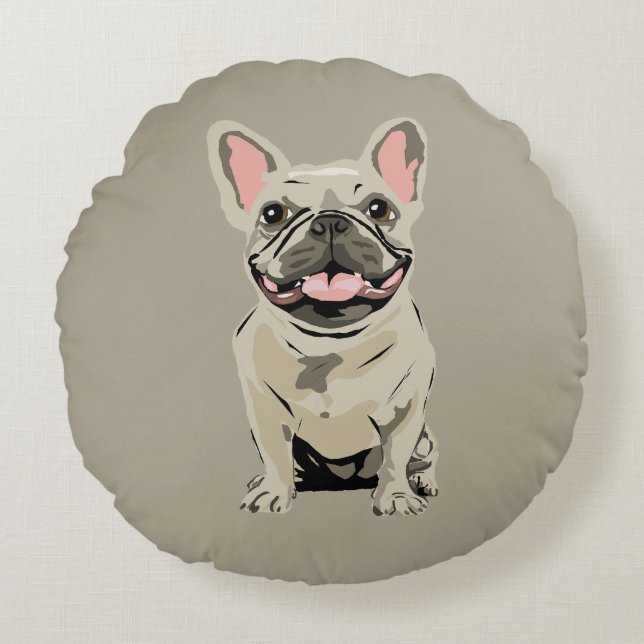 Coussins Ronds Bouledogue Français Crème (Devant)