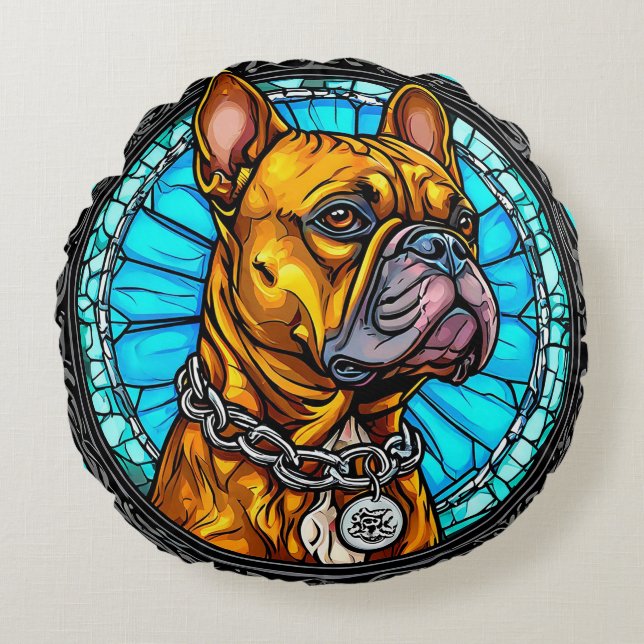 Coussins Ronds Bouledogue français dans un design orné (Devant)